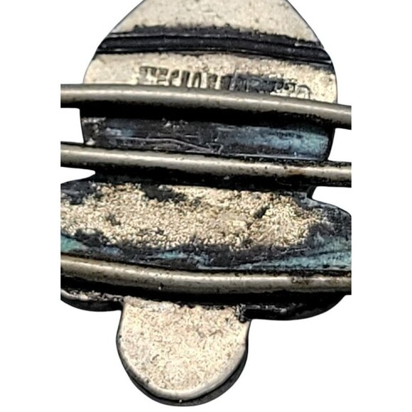 Fleur-de-lis Open Bangle Bracelet Hencho Mexico Inlaid Turquoise VTG SilverTone - Picture 6 of 10